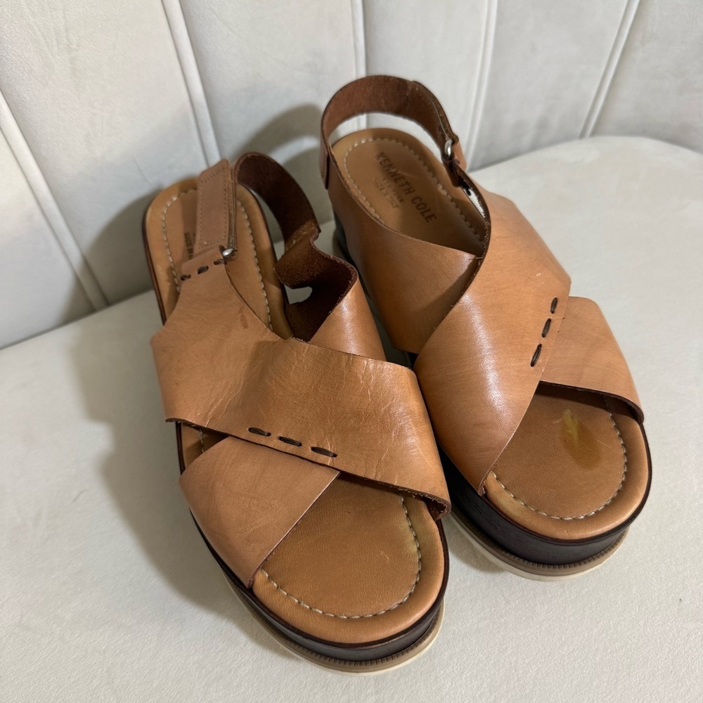 Kenneth Kole New York Brown Leather Platform Sandals Size EUR 39 - Picture 3 of 13